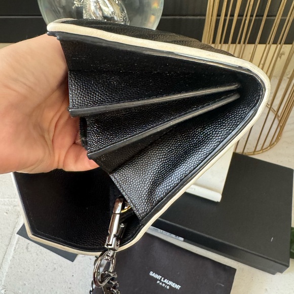 SOLD - 💎Authentic YSL Saint Laurent Chevron Monogram Flap Wallet w/Chain - Picture 10 of 16